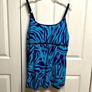 Noon Swim Blue Purple Zebra Print Bathing Suit Dress Size 24